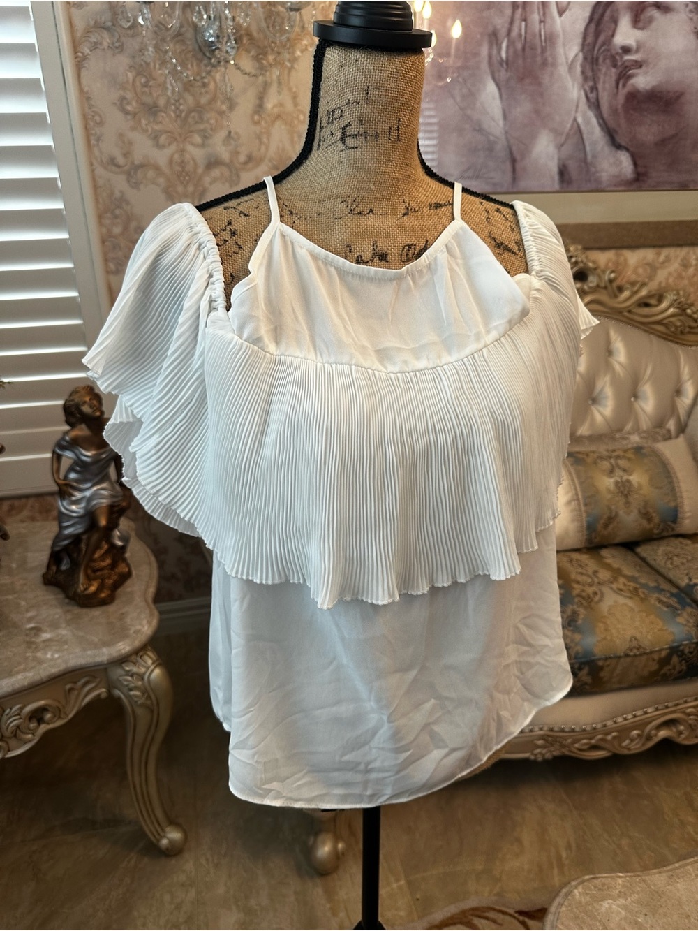 RACHEL Rachel Roy White Pleated Cold-Shoulder Camisole